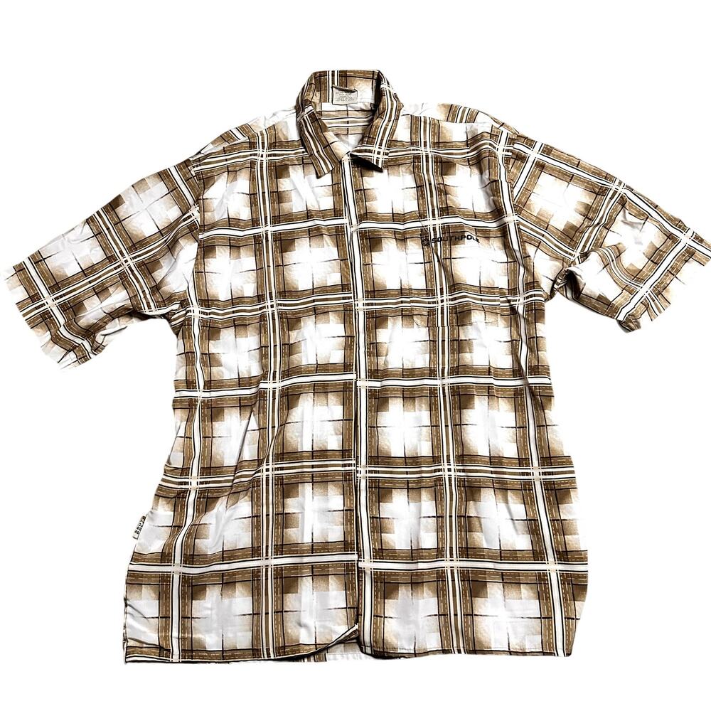 Southpole Plaid Button Down Shirt Brown White Mens Vintage Size Large